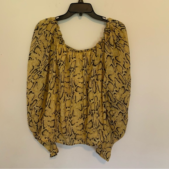Women’s FRAME Ramie Cotton Blend Snakeskin Print Off Shoulder Blouse Size Large - Picture 3 of 14